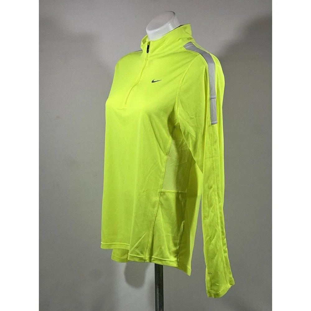 Nike Dri Fit Running Pullover Mens‎ Small Neon Green Quarter Zip Athletic